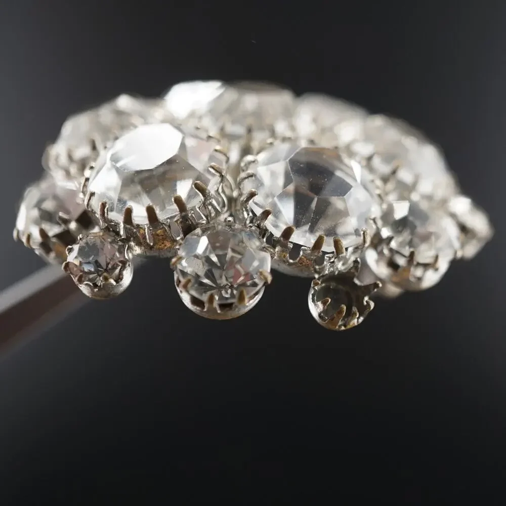 Vintage Clear Rhinestone Dome Cluster Brooch Silver Tone Pin Statement Retro MCM
